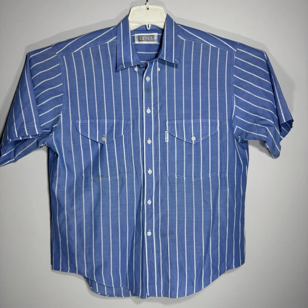 Vintage Levi's Silver Label Striped Short Sleeve Button Shirt L Korea 80s 90s